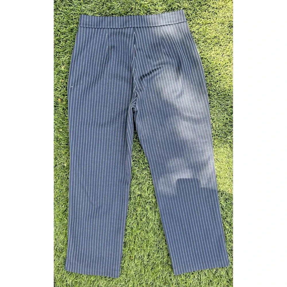 Michael Kors Pinstripe Knit Dress Pants Women's 6 Navy Stretch Career Slacks